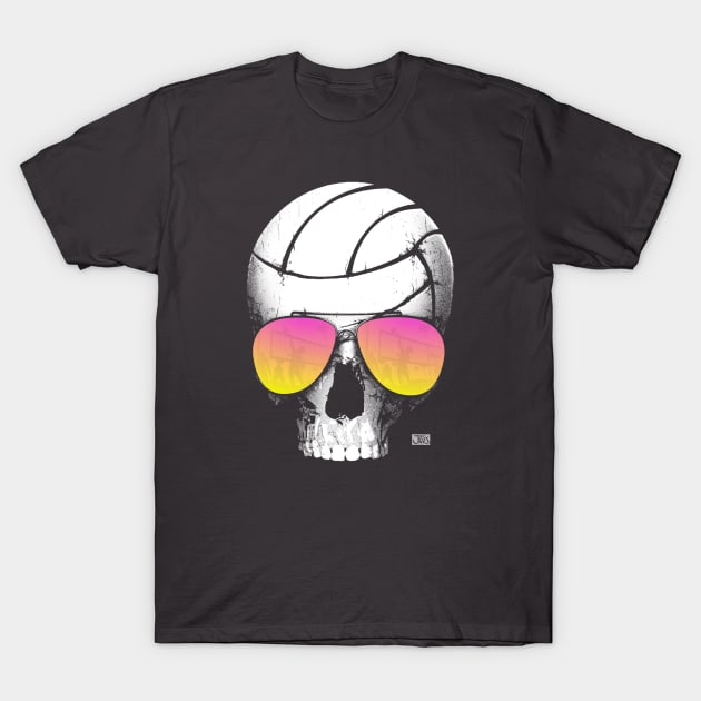 Volleyball Skull Wearing Pink Aviators T-Shirt by cjboco